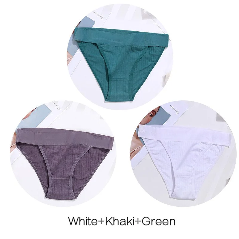 FINETOO 3Pcs/set Panties Women Cotton Underwear Female Sexy Lingerie Ladies Casual Brief Women Striped Underpants Intimates M-XL