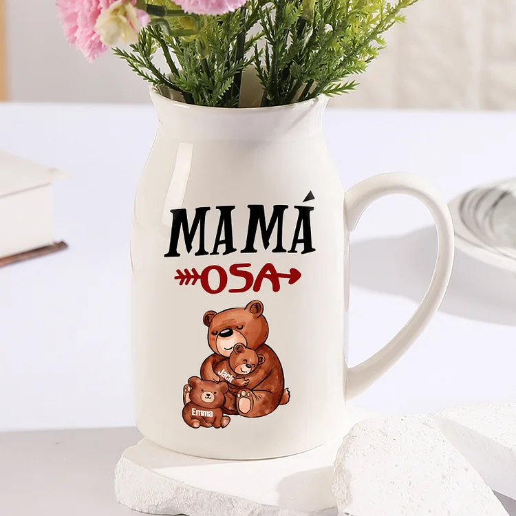 Florero de cerámica mamaosa y sus bebés 2-8 nombres personalizados con texto decoración del hogar