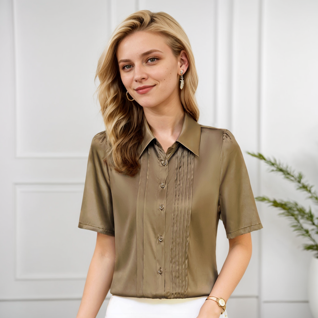 Standing Collar Silk Shirt for Women REAL SILK LIFE
