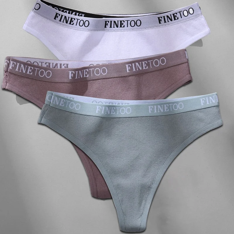 FINETOO 3PCS/Set M-XL Women's Cotton Thong Female Underpant Letter Waist Underwear For Ladies Sexy G-string Brief Woman Lingerie