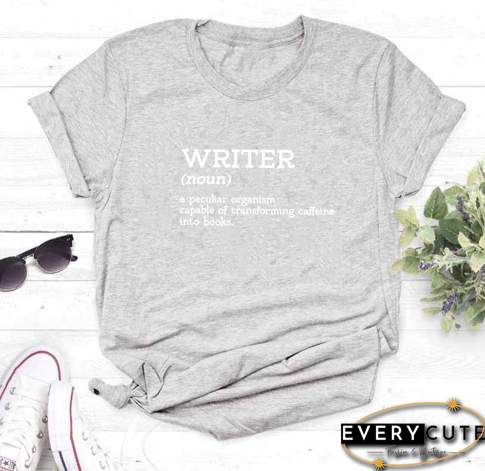 WRITER Printed Short Sleeve T-shirt Women Summer O-neck Cotton T Shirt Women Casual Loose Tee Shirt Femme Black & White