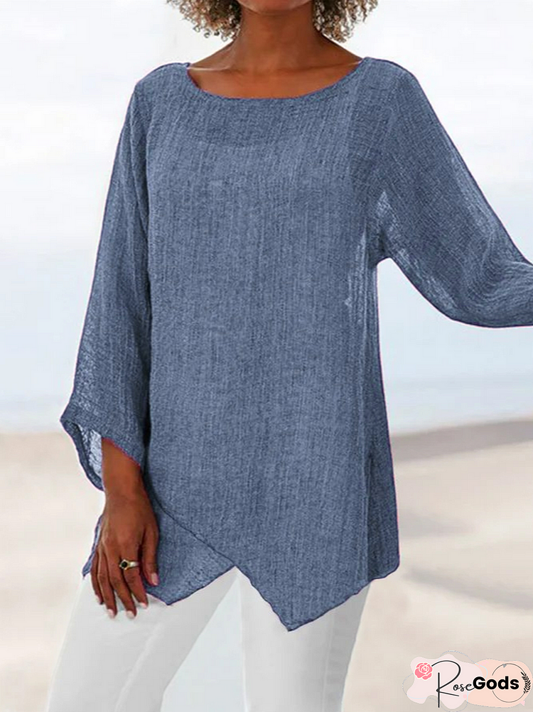 Plus Size Asymmetric Linen Women Tunic Blouse