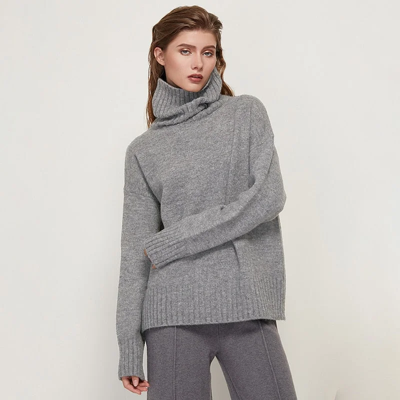 Aachoae Women Autumn Winter Knitted Turtleneck Cashmere Sweater Female Spring Autumn Pullover Jumper Sweaters Casual Loose Tops