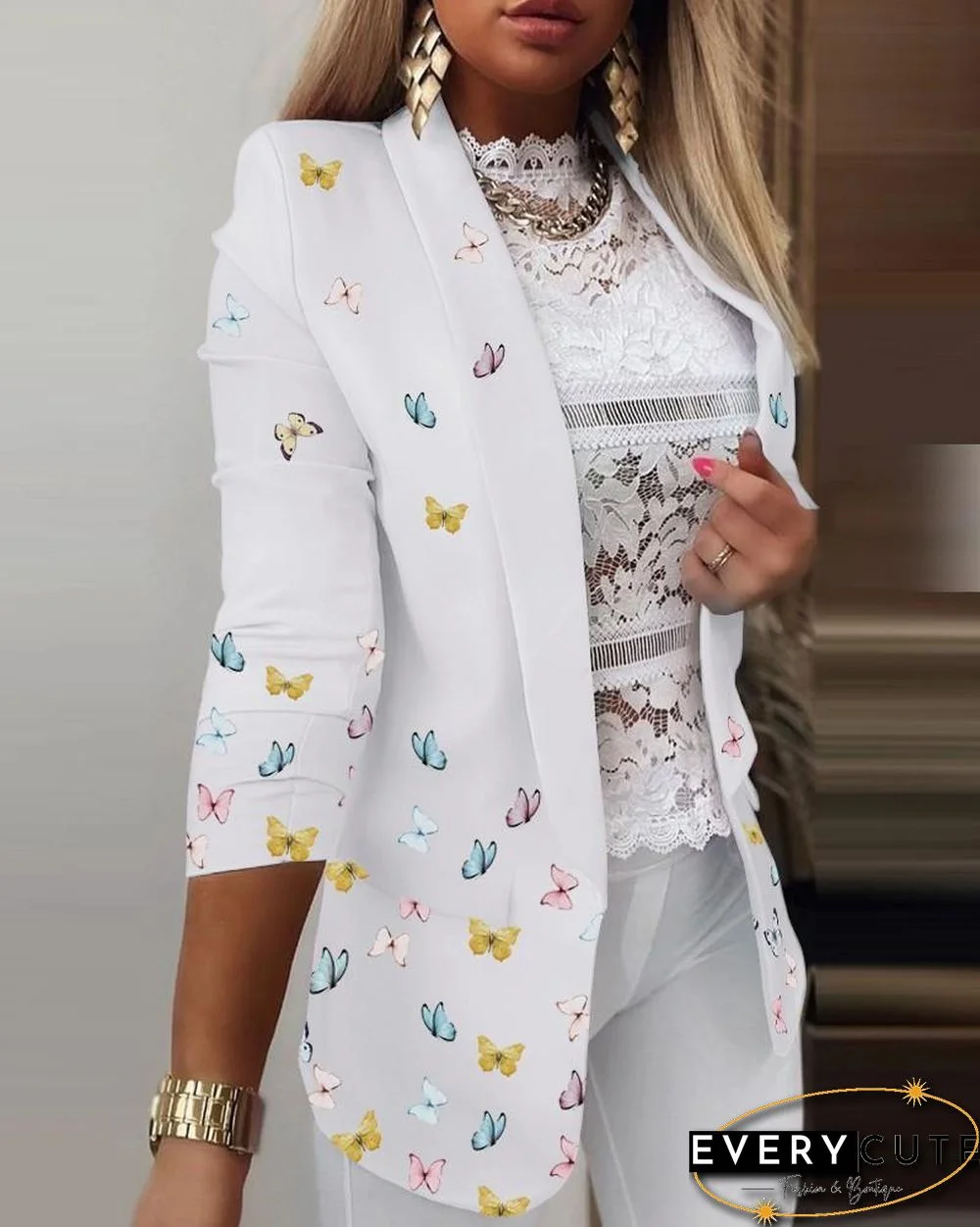 Fashion Color Block Plain Slim Suit Coat