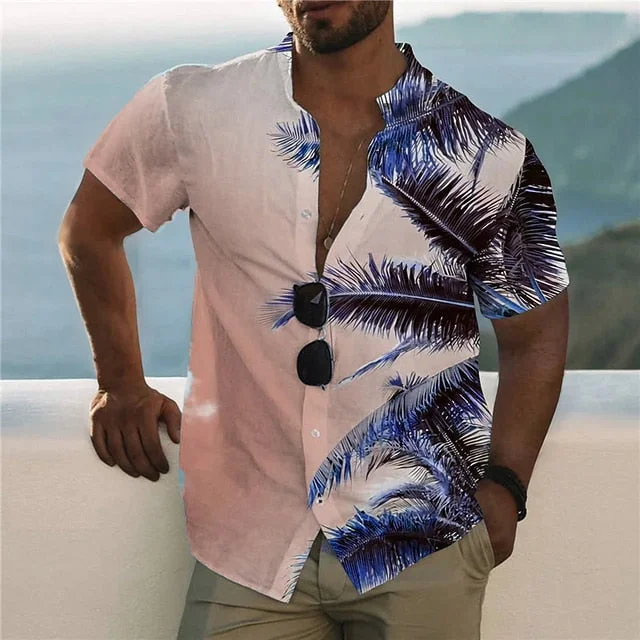Inongge Cotton Men's Shirt Summer Shirt Men's Hawaiian Shirt Casual Fashion Street Short Sleeves Coconut Tree Beach Vacation Party