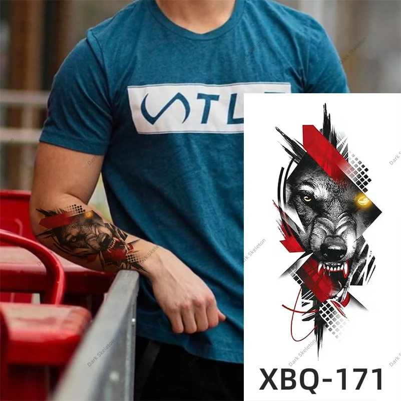 Sdrawing Black Forest Tattoo Sticker For Men Women Children Tiger Wolf Death Temporary Tattoo Fake Henna Skeleton King Animal Tatoo