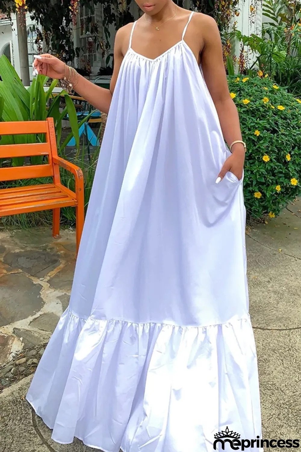 Light Purple Sexy Casual Solid Backless Spaghetti Strap Loose Sling Dress