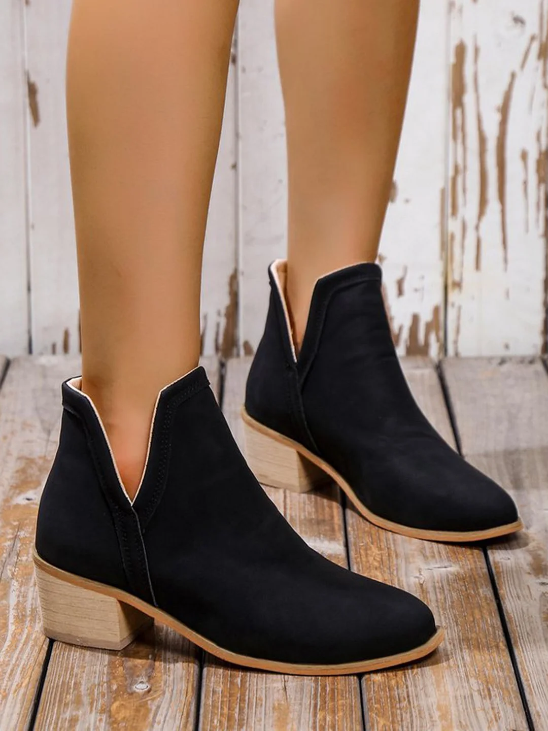 Casual Vintage Patchwork Chunky Heel Pointed Toe Chelsea Booties
