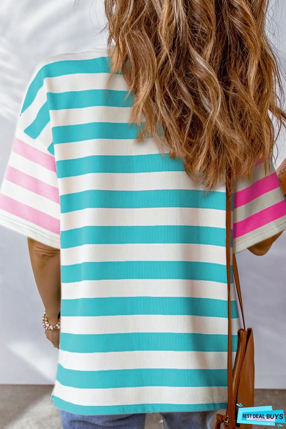 Contrast Patch Drop Sleeve T Shirt
