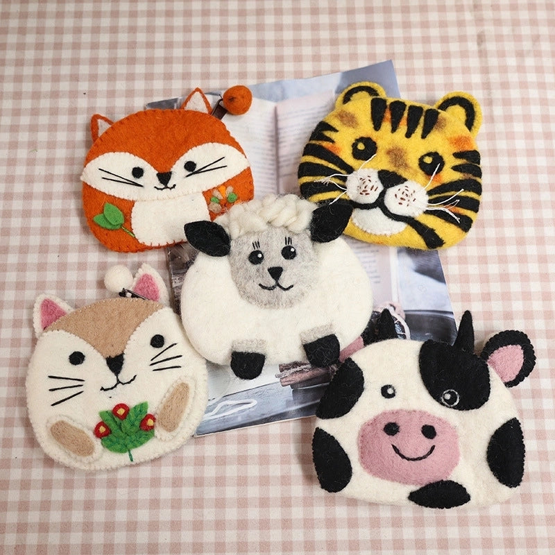Unisex Animal Cartoon Wool Felt Zipper Coin Purses