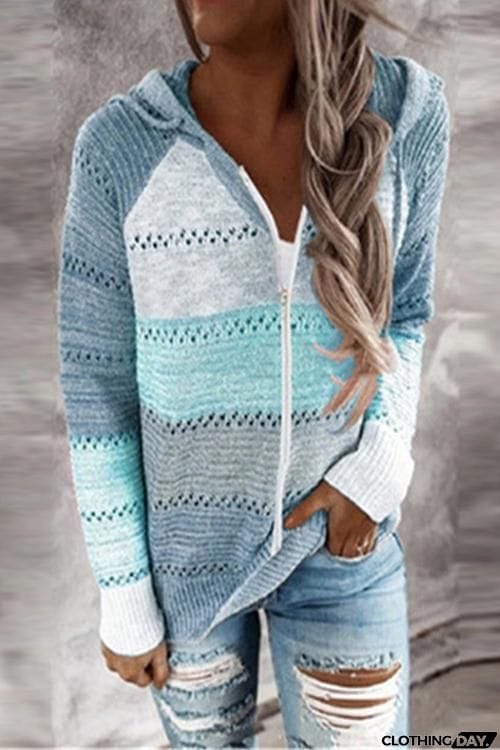 Gradient Zipper Hoodie Cardigan