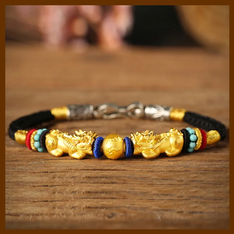 999 Gold PiXiu Om Mani Padme Hum Wealth String Braided Couple Bracelet