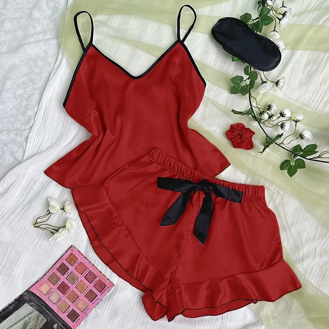 Churchf Sexy Sling Skirt Women's Summer Fashion Vest Shorts Set Home Silk Ice Silk Pajamas