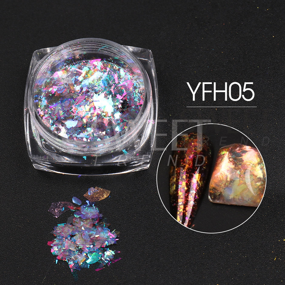 Needmkt 1 Box Aluminum Gold Silver Nail Foils Flakes Irregular Gold Leaf Sequins DIY Holographic Chrome Paper Accessory Supplies LY1858