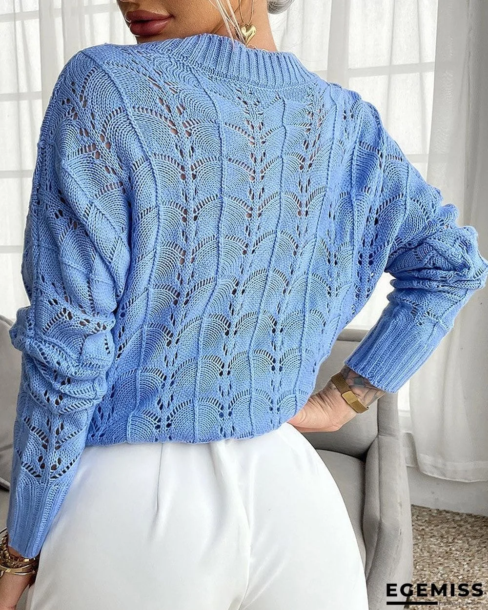 Hollow Out Long Sleeve Casual Knit Sweater | EGEMISS