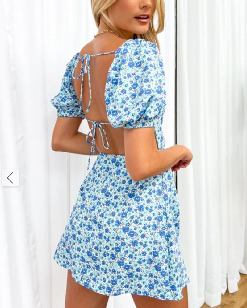 Sexy Backless Floral Print Mini Dress