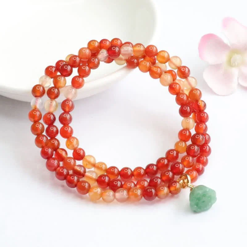 Natural Red Agate Jade Lotus Confidence Blessing Auspicious Bracelet