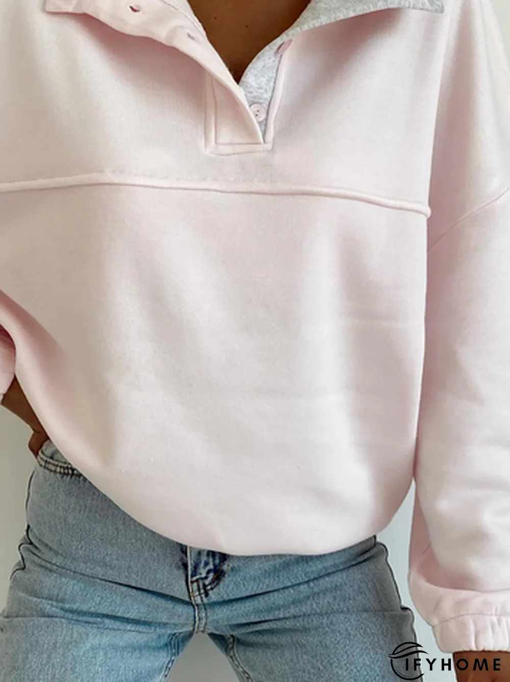 Casual Stand Collar Buttoned Plain Sweatshirt | IFYHOME