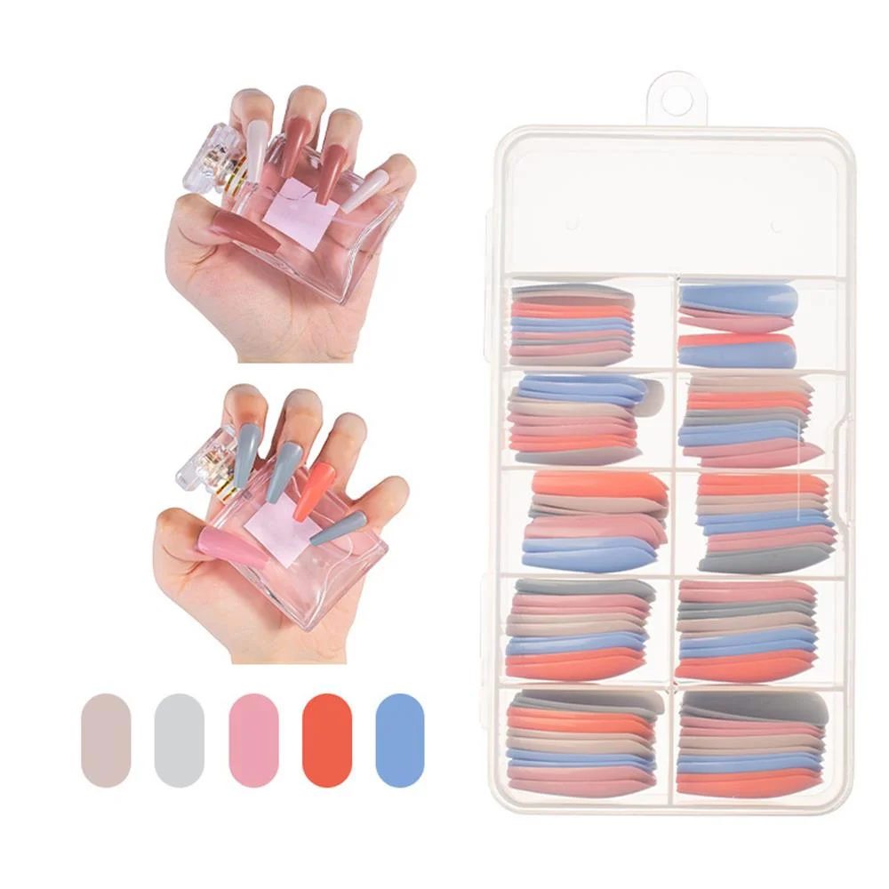 100Pcs Colorful Acrylic False Long Coffin Nails Fake Nails Flat Shape Art Tips Natural Full Cover Fake Nail Tips Manicure Tools-Nail Inspo