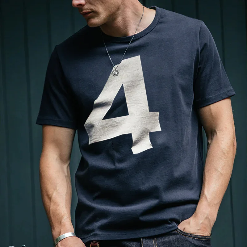 Vintage Cotton Number 4 Short-sleeved Casual T-shirt