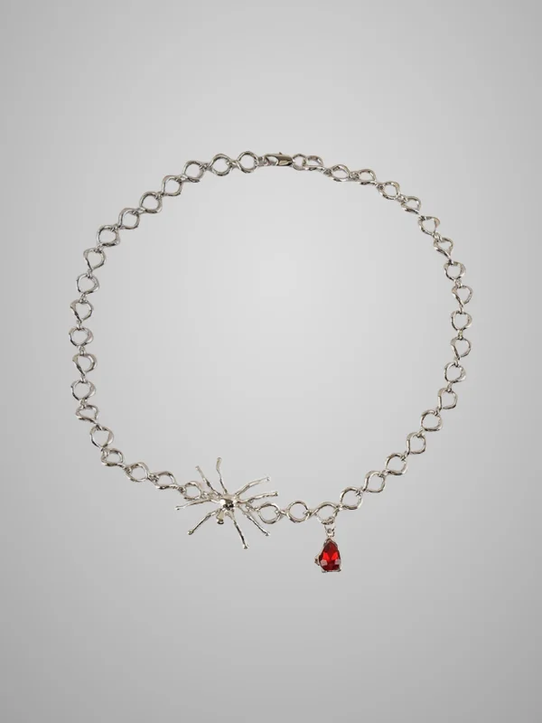 Spider-shaped Blood Drop Pendant Necklace-mysite
