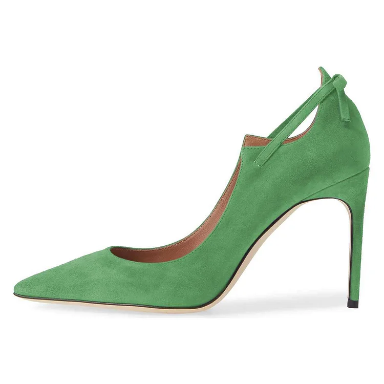 Green Curve Strap Stiletto Heels Pumps |FSJ Shoes