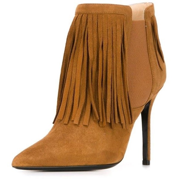 GOOSHOE Brown Chelsea Boots With Fringe And Pointed Toe Stiletto Heel