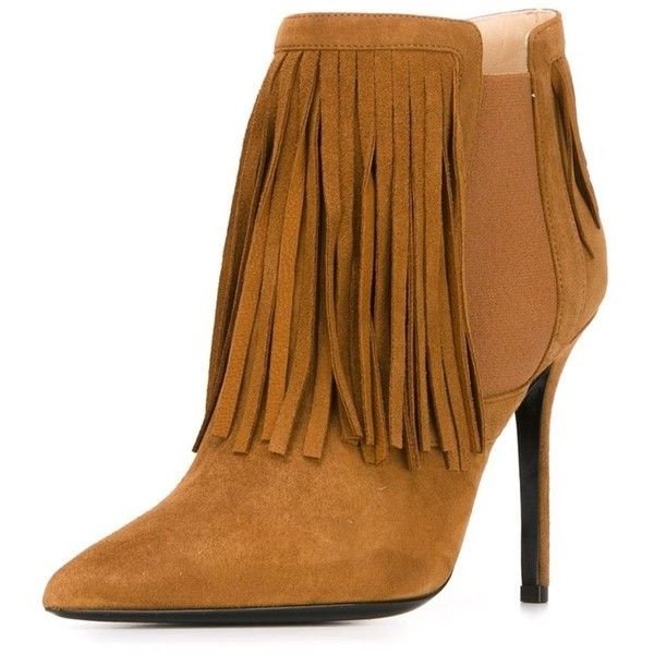 Brown Pointed Toe Stiletto Heel Vintage Chelsea Boots with Fringe |FSJ Shoes