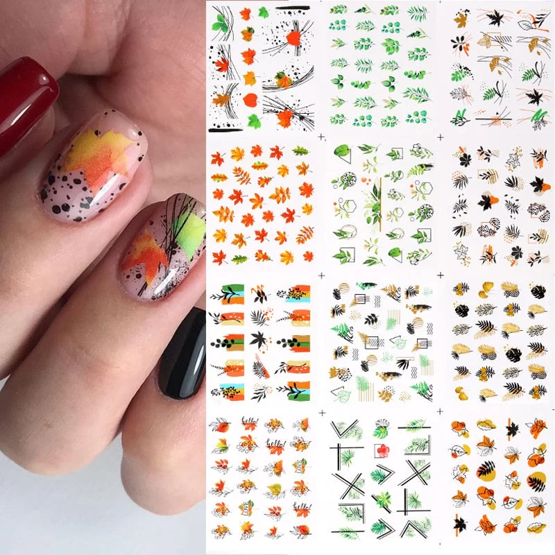 Harunouta 12Pcs/Set Love Letter Flower Sliders Water Decals Electrocardiogram Love Heart Lips Stickers For Nails Decoration