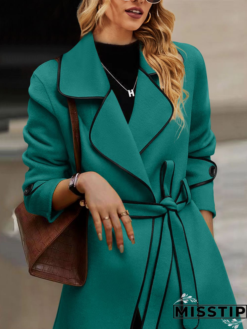 Winter Warm Woolen Blend Lapel Coat with Belt