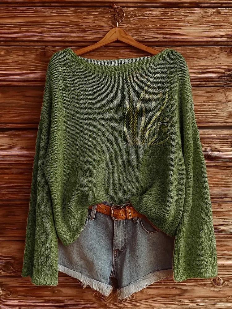 Women's Vintage Floral Art Pattern Print Casual Pullover Sweater