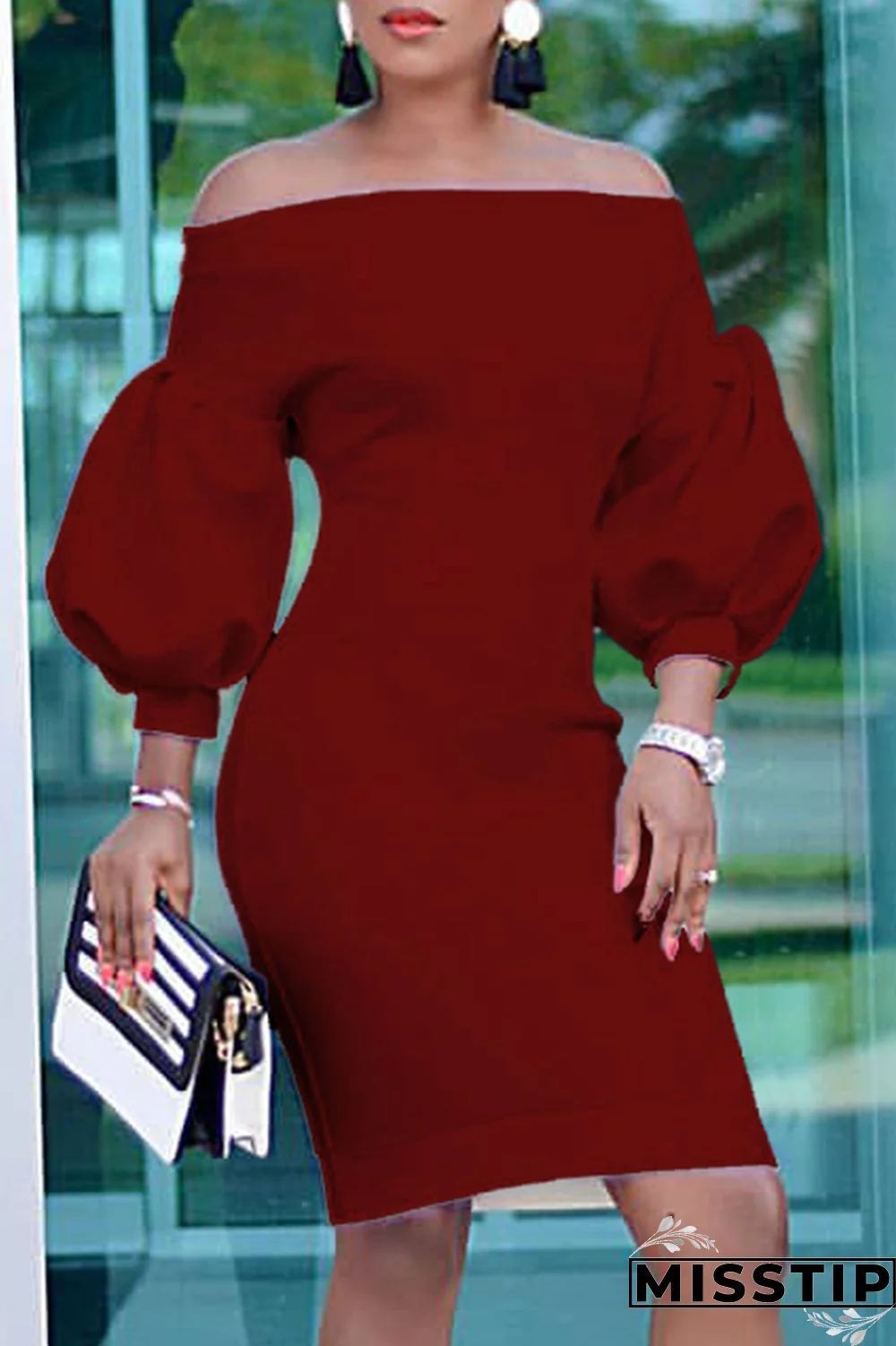 Black Fashion Casual Solid Backless Off the Shoulder Long Sleeve Dresses