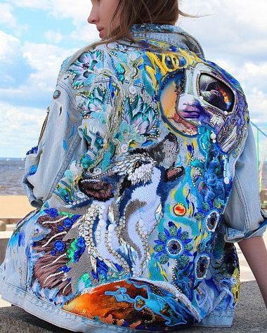 Trendy Beaded Embroidered Denim coat