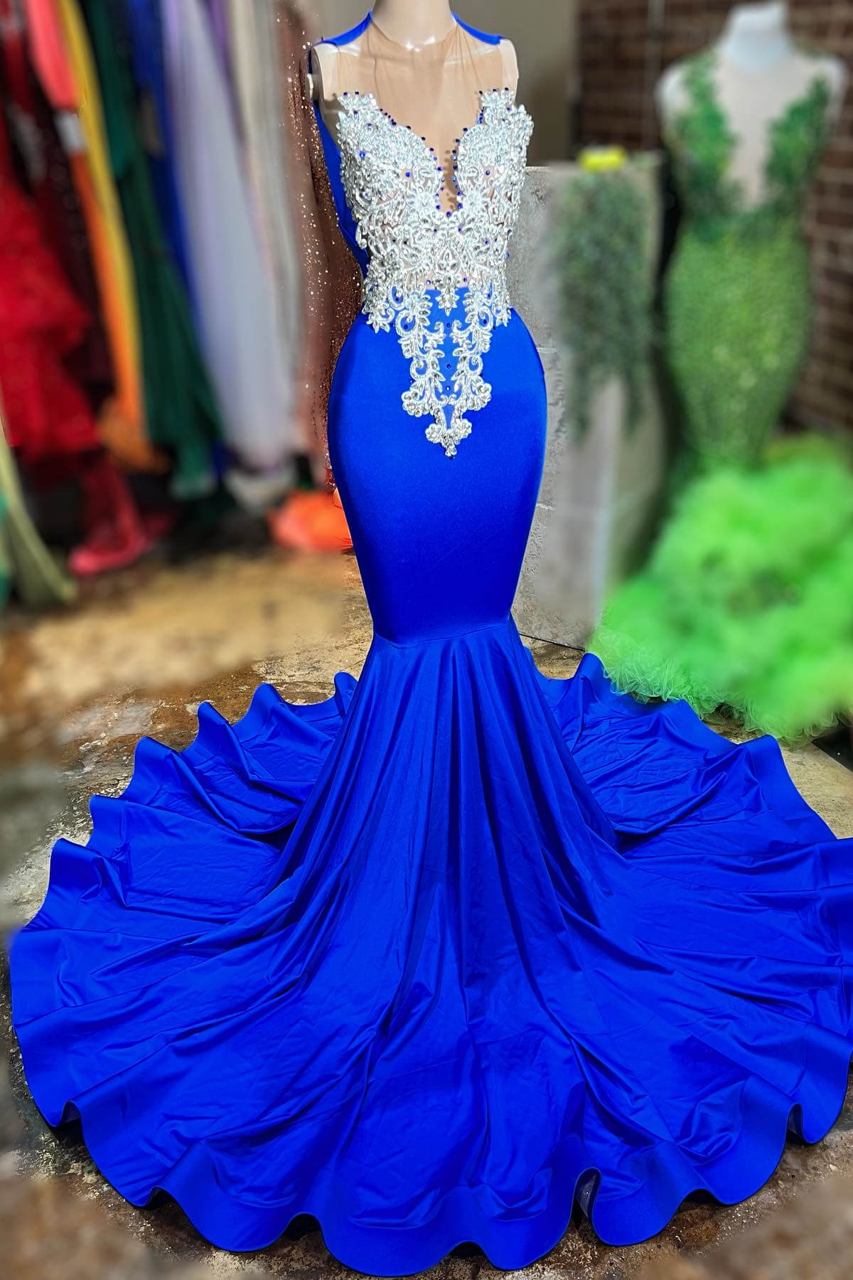 Glamorous Royal Blue Scoop Sleeveless Mermaid Formal Dresses With Beadings Online - lulusllly