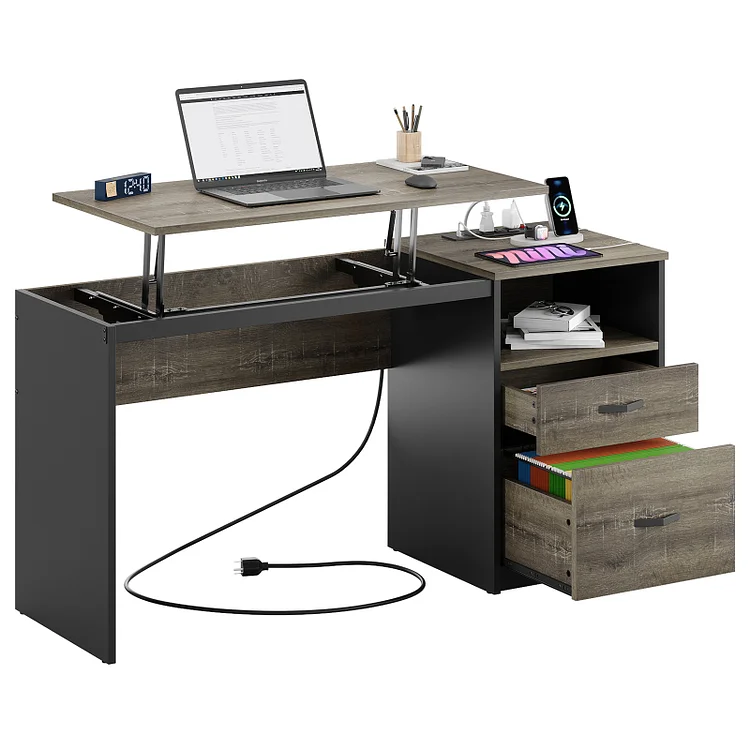 Bestier Computer Desk with Drawers Power Outlet 60" Office Desk Sit Stand Desk