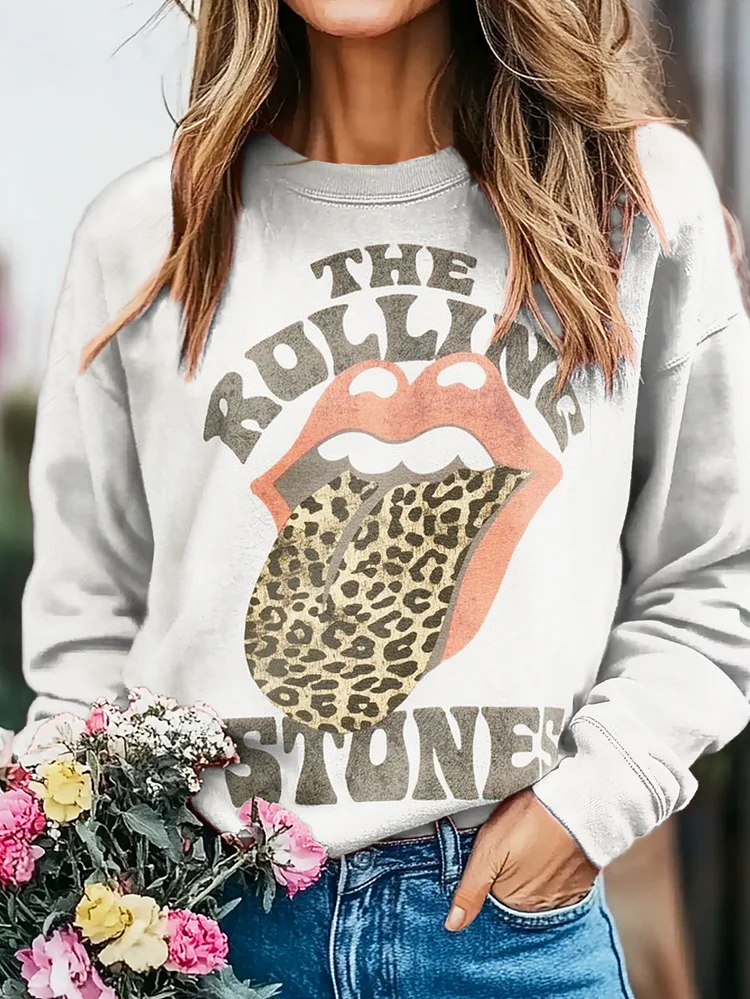 The Rullinc Atones Lipstick Leopard Tongue Graphic Art Print Casual Sweatshirt