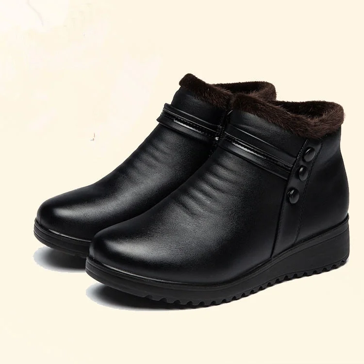 GKTINOO 2022 Fashion Winter Boots Women Leather Ankle Warm Boots Mom Autumn Plush Wedge Shoes Woman Shoes Big Size 35-41