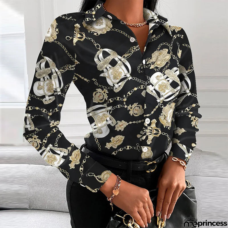 Women's Polyester Turn-Down Collar Long Sleeve Casual Wear Blouse