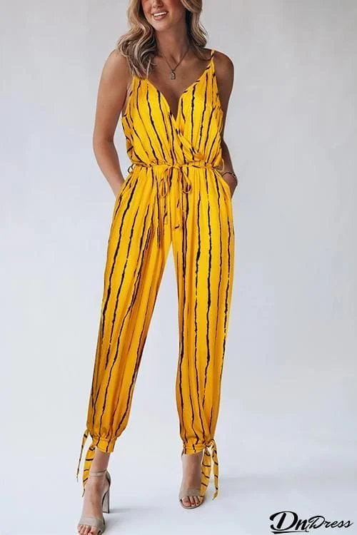 Stripe Bow Tie Slip Jumpsuits