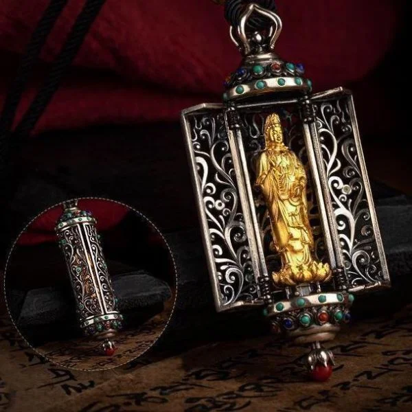 Sterling Silver Guanyin Budhha Lucky Pendant Necklace
