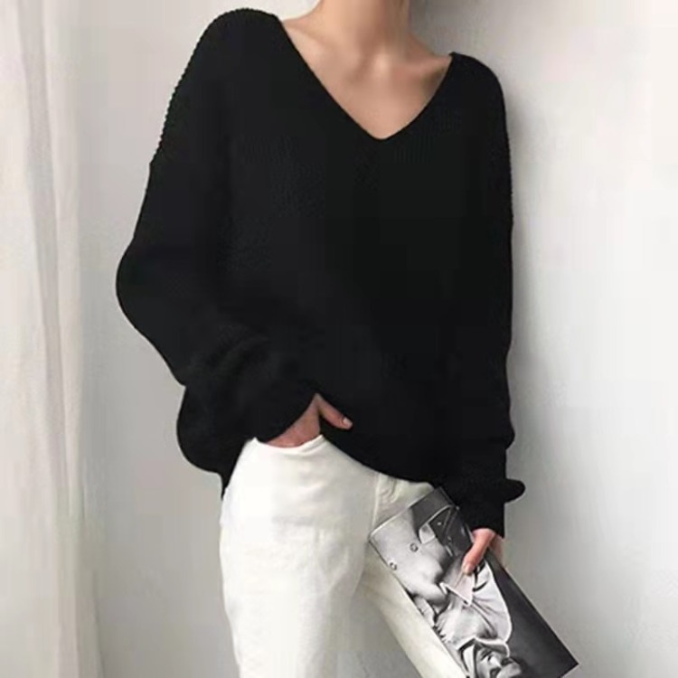 Rotimia V-Neck Simple Irregular Pullover Sweater