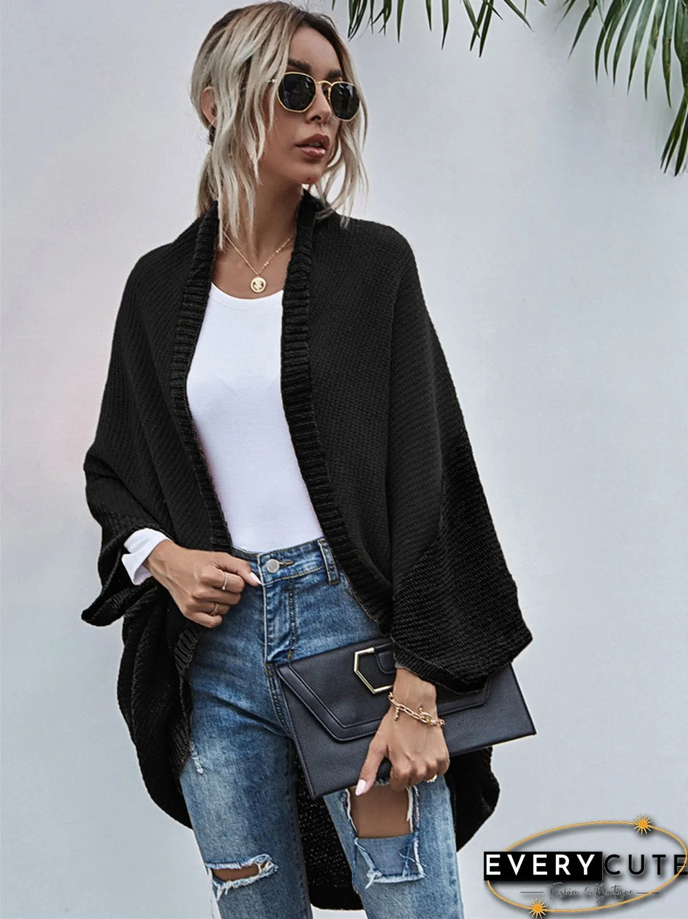 Contrast Shawl Knitted Cardigan Sweater