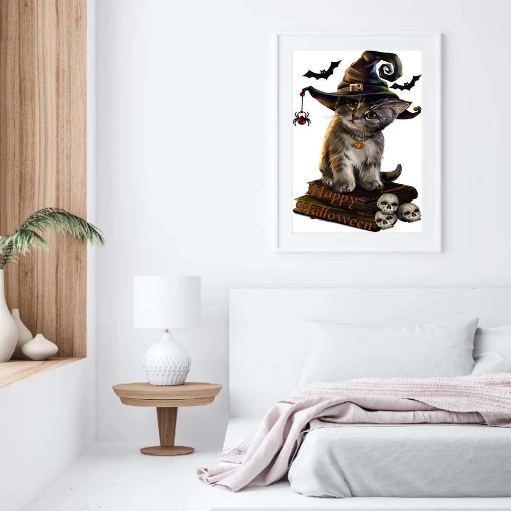 5D DIY Round Drill Diamond Painting Halloween Cat Art Mosaic Home Decor Art