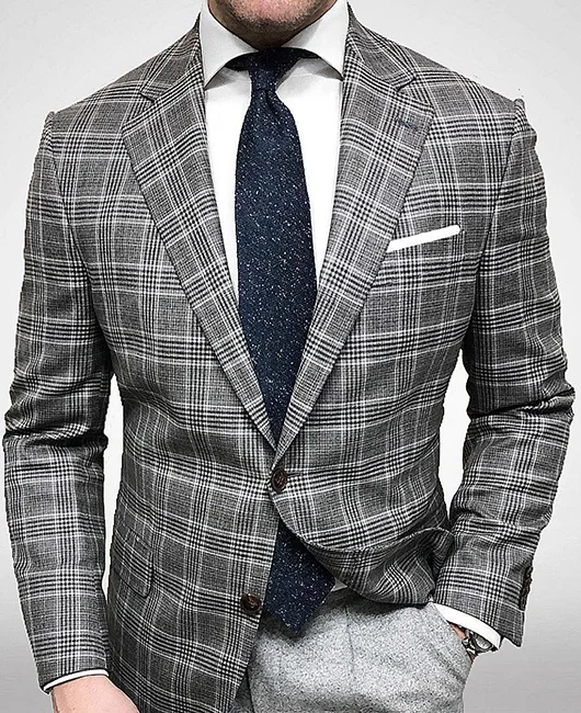 Business Casual Plaid Single Breasted Notch Lapel Blazer 