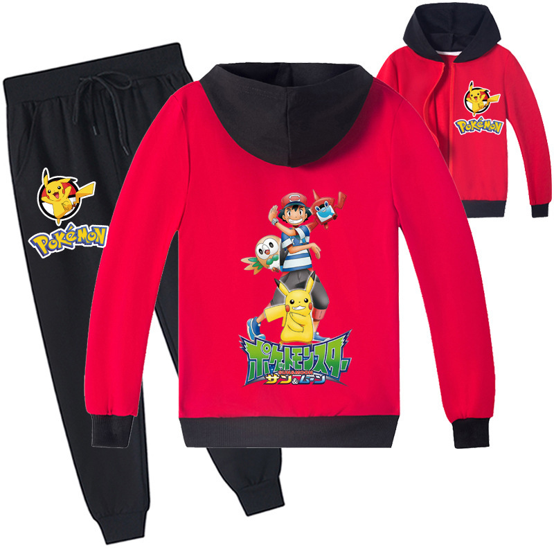 Mayoulove Pikachu Cartoon Zipper Jacket Trousers Set - Adorable Kids Costume for Pokemon Lovers - Suitable for Boys and Girls Aged 2-7 Years-Mayoulove