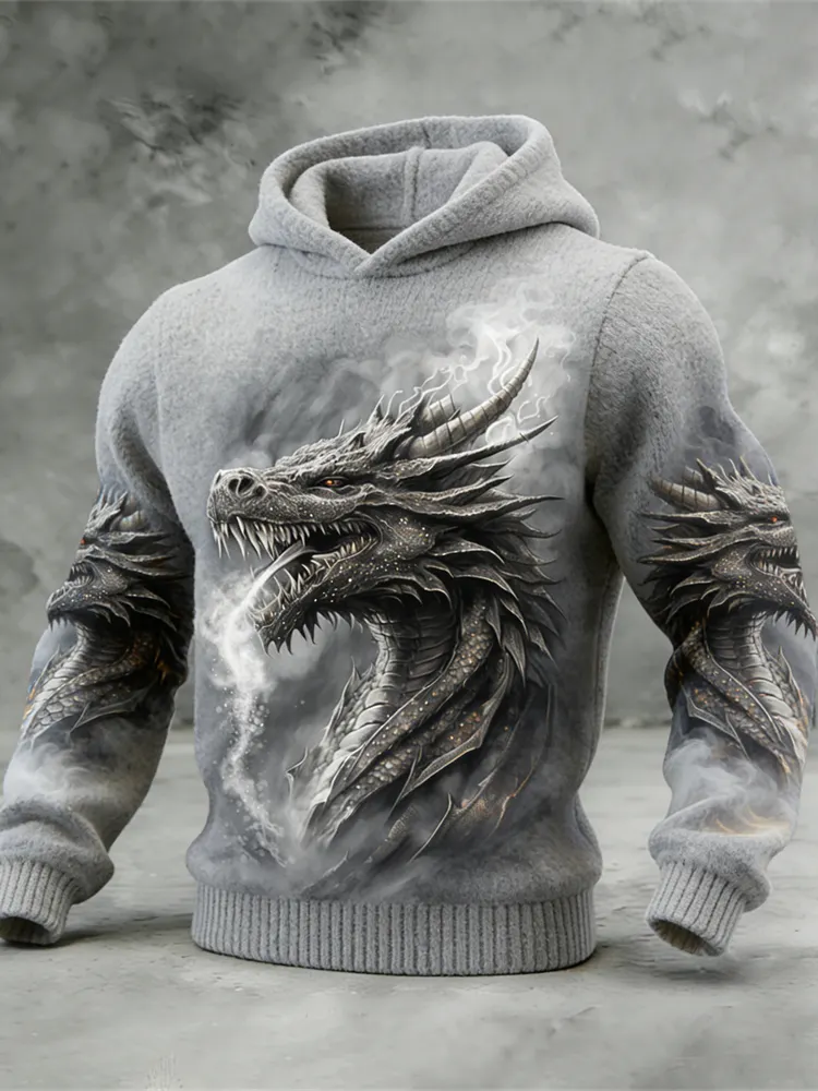 Celtic Dragon Pattern Men's Hooded Sweater