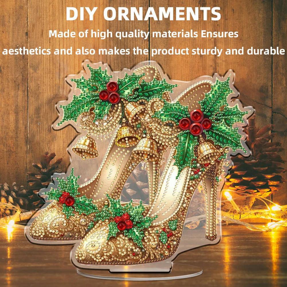 2D Flat Xmas High Heels DIY Acrylic Desktop Diamond Art Kits for Adults Beginner