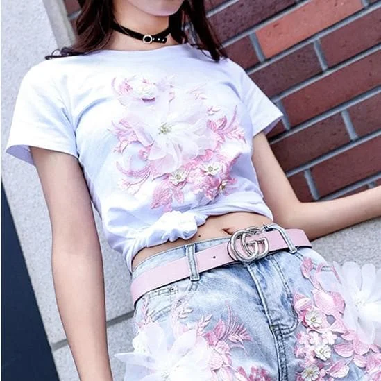 Pastel Flowers Embroidery Tee Shirt SP13661