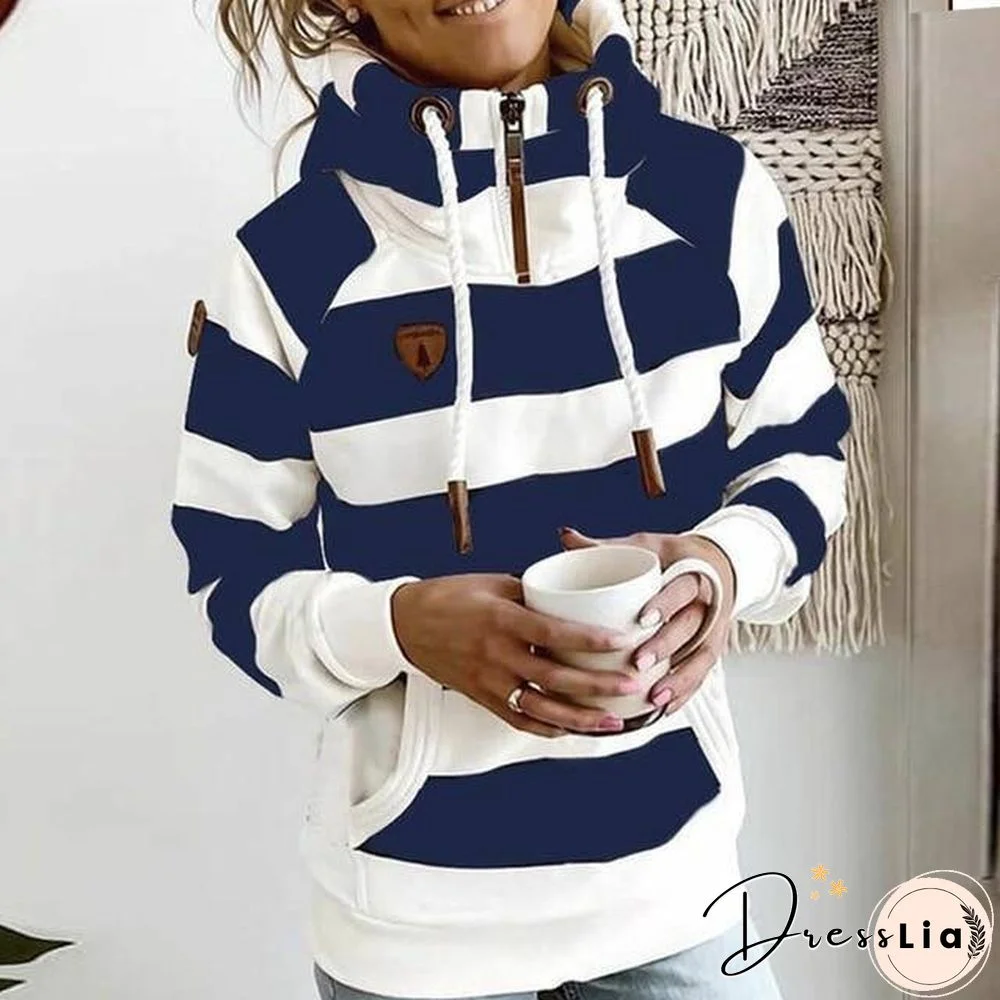 new women hoodie Stripe hoodies women Sweatshirt Long Sleeve clothes Pocket Zipper Hoodies Tops Female spring thick outwear