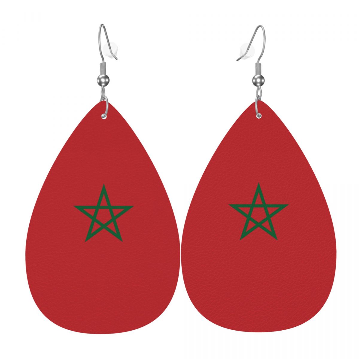Morocco Flag Faux Leather Teardrop Dangle Earrings